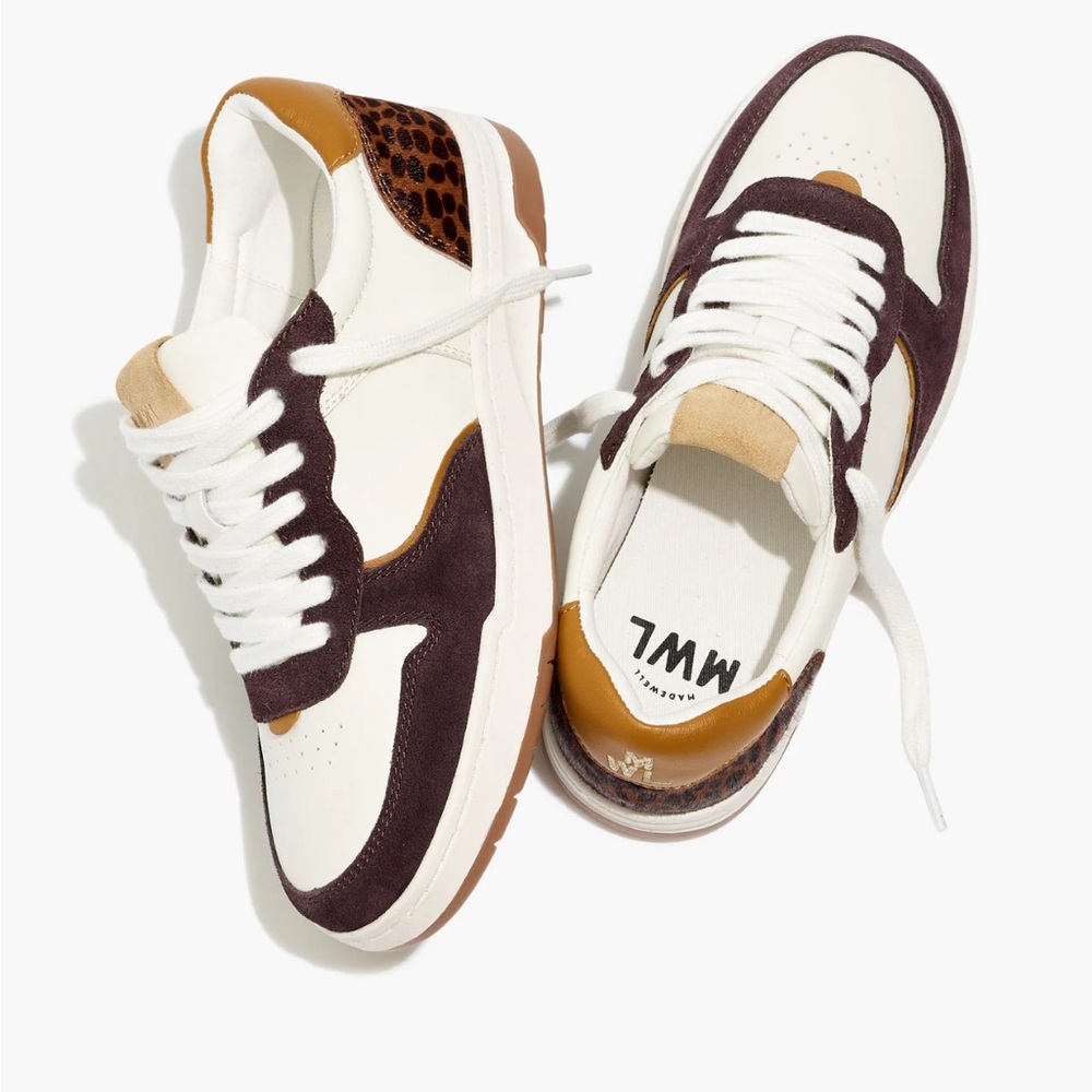 Madewell Court Sneakers Leather and Cheetah Calf Hair size 6